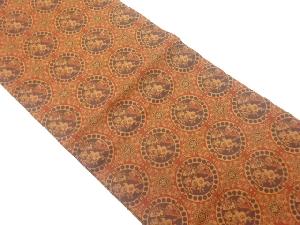 連珠狩猟文模様織出し開き名古屋帯（額縁仕立て）